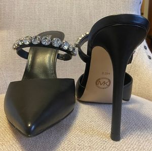 KORS Jessa Embellished Leather Mule, Black, Size 8.5, New In Box